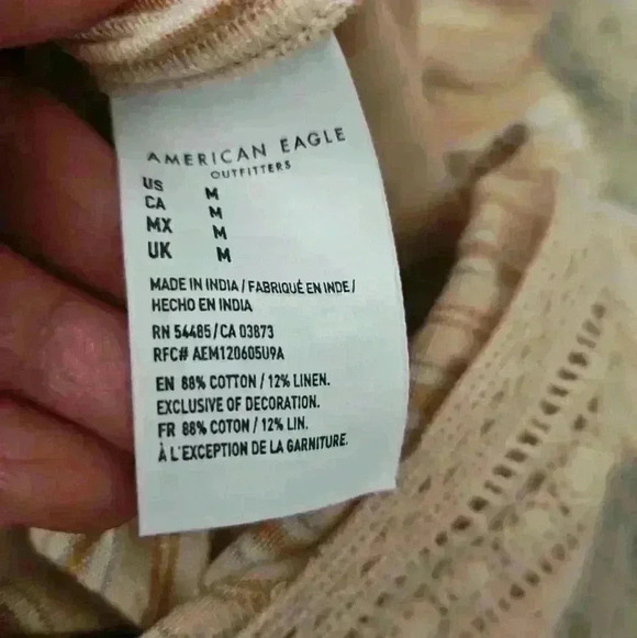 American Eagle Womens Peach Striped Pom Pom Boho Effortless Chic Trendy Romper M - Picture 9 of 12